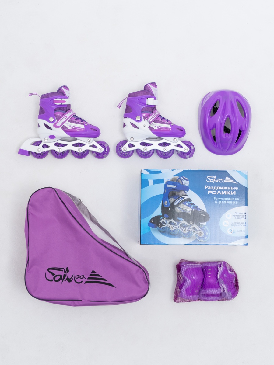 DJS-905 Set PU Galaxy, Комплект "Ролики, шлем, защита" фиолетовый размер S (31-34)