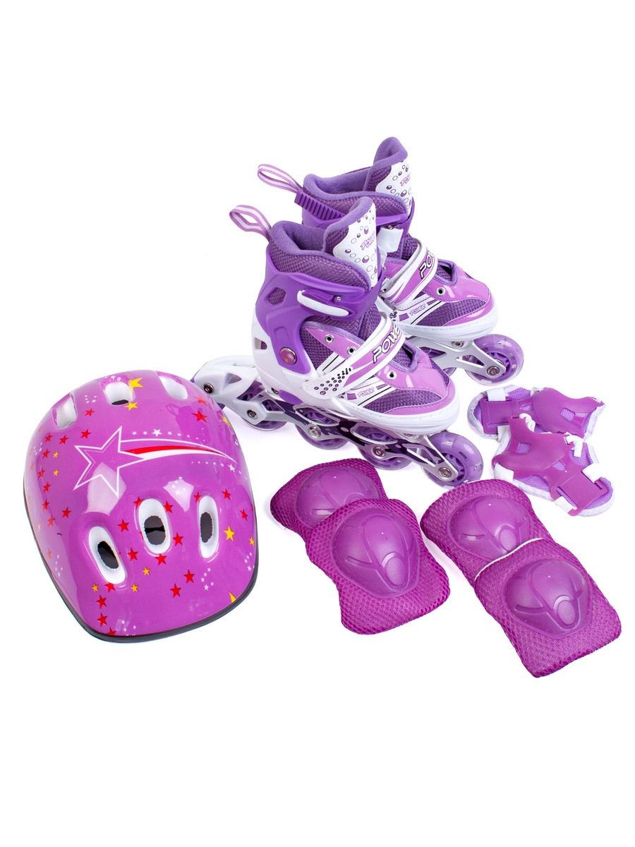 DJS-603 Set PU, Sparky Комплект "Ролики, шлем, защита" фиолетовый размер S (31-34)
