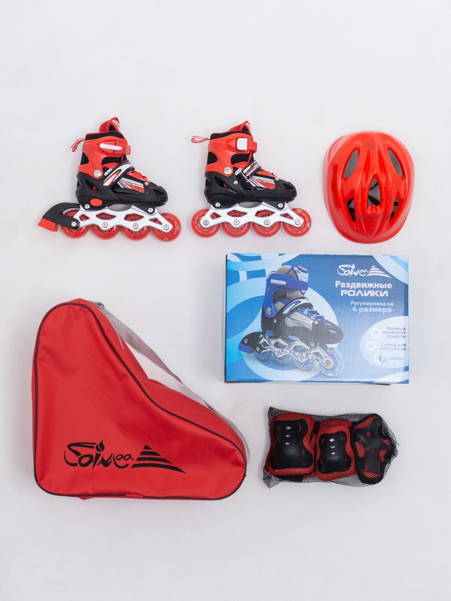 DJS-905 Set PU Galaxy, Комплект "Ролики, шлем, защита" красный L (39-42)
