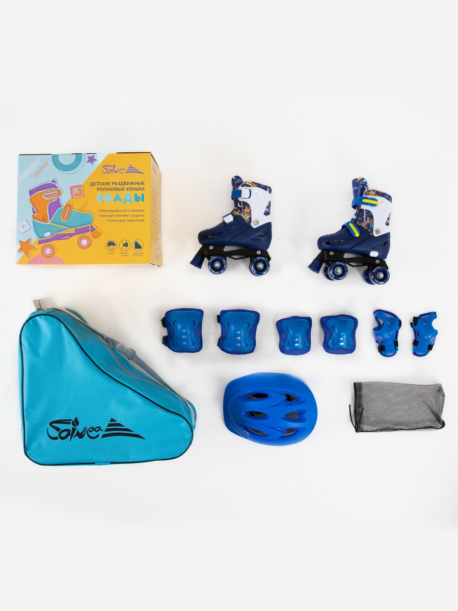 DJS-705 Set PVC Tiger, Комплект "Ролики, шлем, защита, сумка" синий  M(35-38)