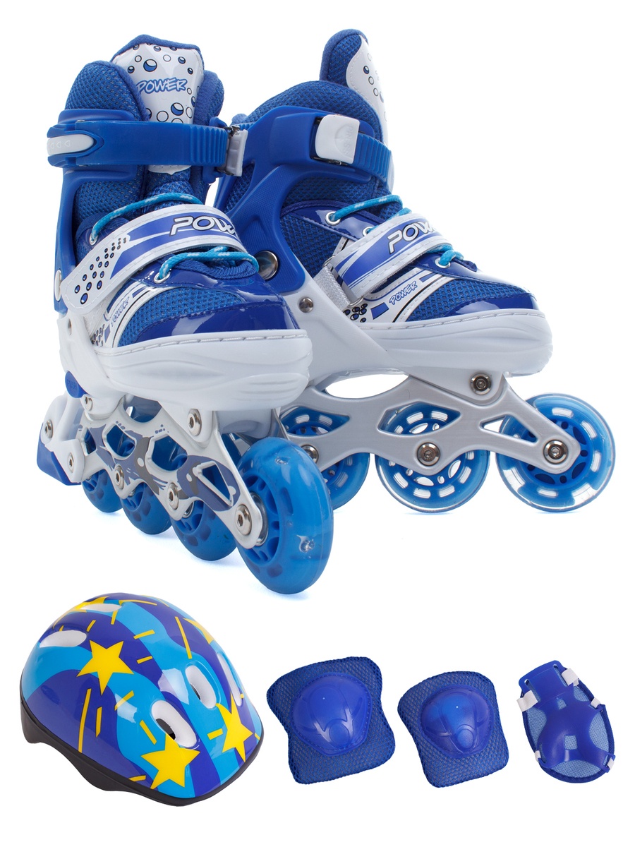 DJS-603 Set PU, Sparky Комплект "Ролики, шлем, защита" синий L (39-42)