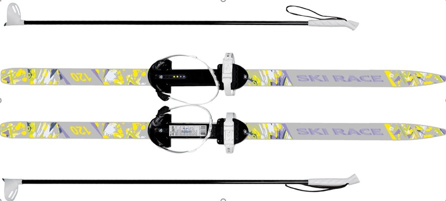 Лыжи подростковые "Ski Race" 120/95 см унив.крепление "Цикл", с палками стеклопластик серые