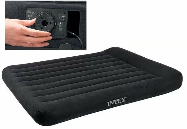 64150, Intex, Надувной матрас 152х203х25 см с подголовником, встр. насос 220В,  до 272 кг, уп.3