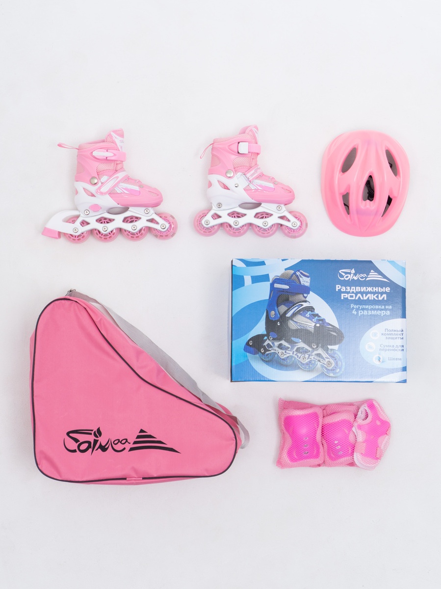 DJS-905 Set PU Galaxy, Комплект "Ролики, шлем, защита" розовый L (39-42)