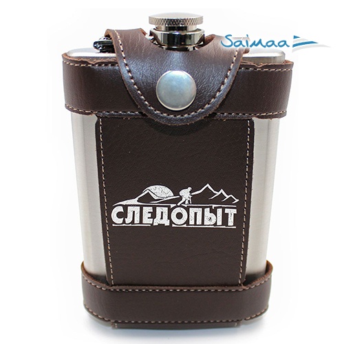 Фляжка "СЛЕДОПЫТ - Flage" в кож.чехле с тиснением, 270 мл. цв.корич. Артикул PF-BD-F15