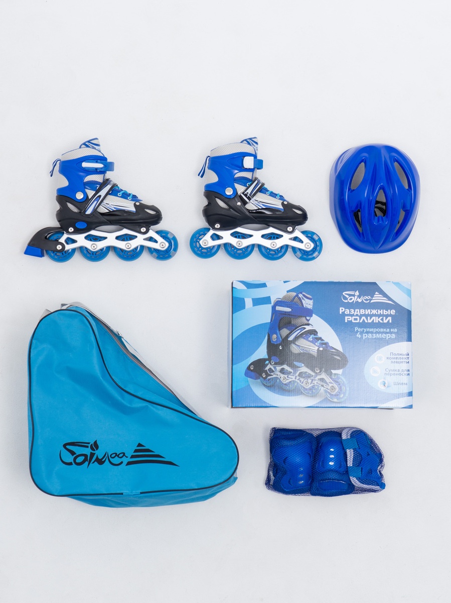 DJS-905 Set PU Galaxy, Комплект "Ролики, шлем, защита" синий S (31-34)